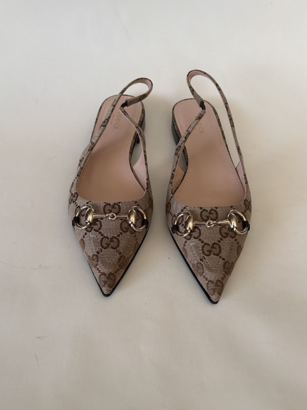 Gucci Beige Brown GG Canvas Pointed Toe Slingback Flats - Picture 4 of 8